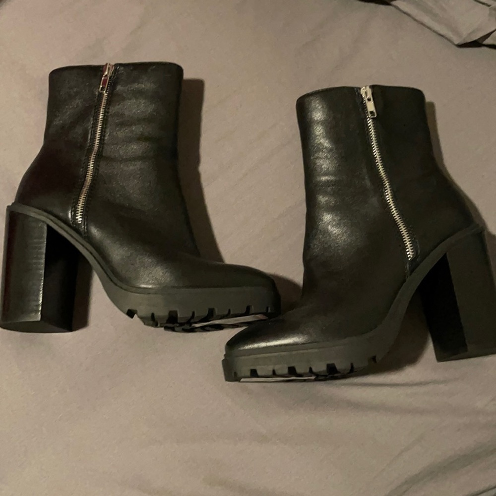 Black combat boots with 4 inch heel